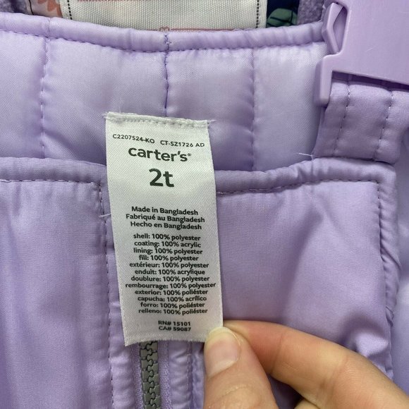 CARTERS Girls 2T Hooded Ski Jacket Bib Overall Ski Pants Set 15101 Purple - Picture 12 of 12
